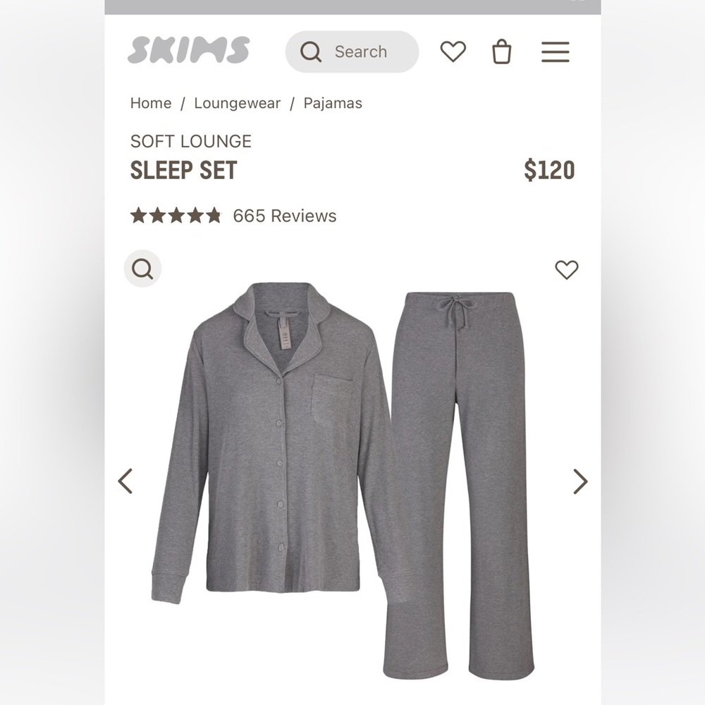 Skims heather grey soft lounge pajamas size XL